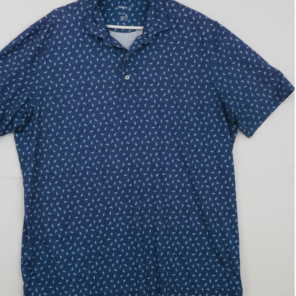 Johnnie-O Men XL Blue Surfboard Print Prep-Formance‎ Polo Short Sleeve Stretch